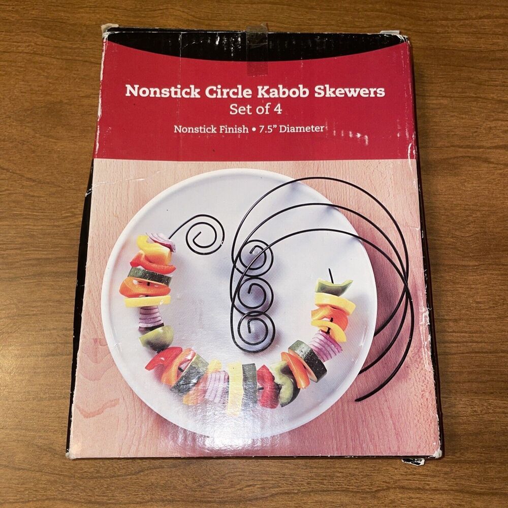 Set of 4 Nonstick Circle Kabob Skewers 7.5 Inches Diameter Great American